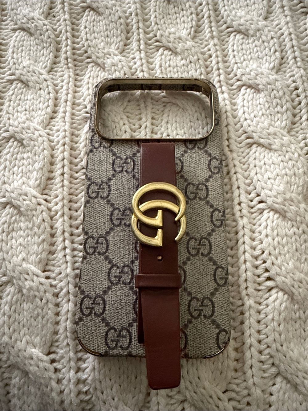 Monogram Brown Phone Case with Gold Accent for iPhone 17 pro max